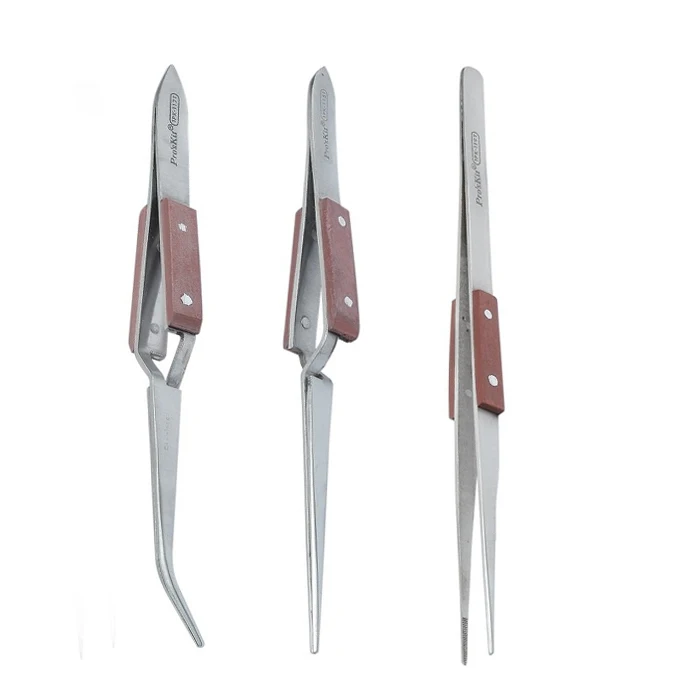 Пинцет Pro'sKit 1PK 117T с деревянной ручкой из нержавеющей стали пинцет перекрестными