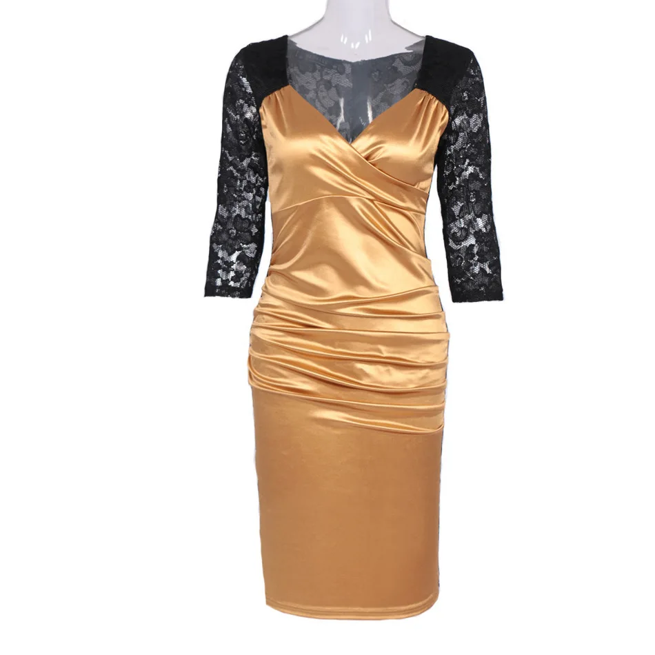 ОФИС ЛЕДИ Твердые Лето Осень Элегантный V Шеи Половина Рукава Кружева Встроенная