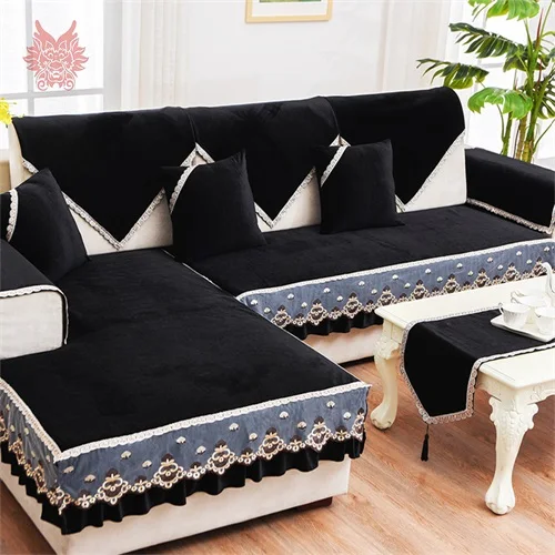 Black per pic Черный, красный флисовый Бархатный Чехол для дивана, чехлы для мебели, секционные диванные чехлы для гостиной, fundas de sofa SP4879 - Цвет: Black per pic