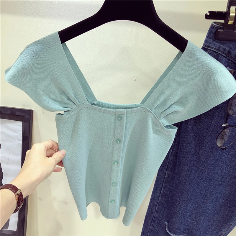 Женский укороченный топ сексуальный Вязаный на бретелях крутой из ледяного