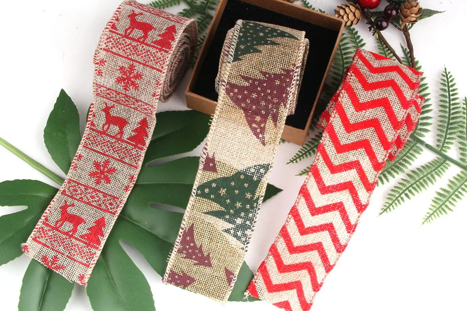 2 м/лот DIY рождественские мешковины джутовые мешковины рулоны Hessian ленты с мультяшным принтом деревенский Винтаж для украшения рождественской вечеринки
