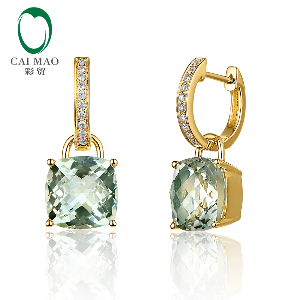 Caimao 10 мм зеленая Подушка цвета аметиста 9.75ct SI G-H бриллианты 14kt желтое золото съемные висячие серьги