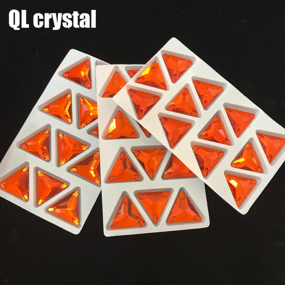 Кристаллы QL оранжево красные трехугольные стеклянные Пришивные кристаллы для