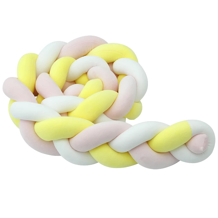 Pink-Yellow-White 2 м Детская кровать бампер длинная ручная работа завязанная плетеная плюшевая детская кроватка боковая защита для новорожденного ребенка узел Подушка декор комнаты - Цвет: Pink-Yellow-White