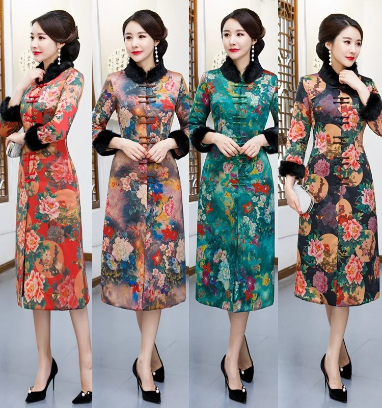 2018 Новый китайский стиль женский улучшенный cheongsam Осень и зима имитация ладана