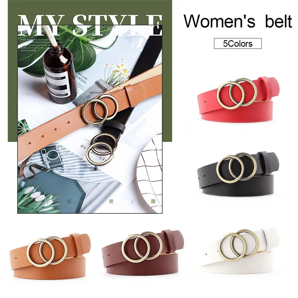 Женский пояс из кожи в европейском и американском стиле с круглым кольцом