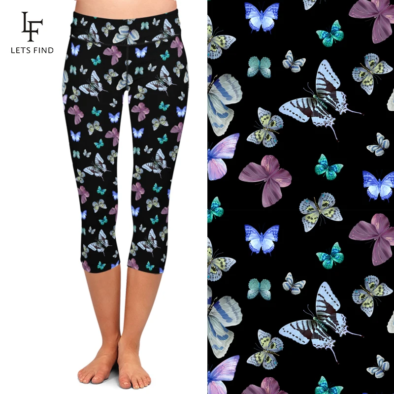 Летние женские брюки с высокой талией 3D красочными бабочками и бантиками Принт
