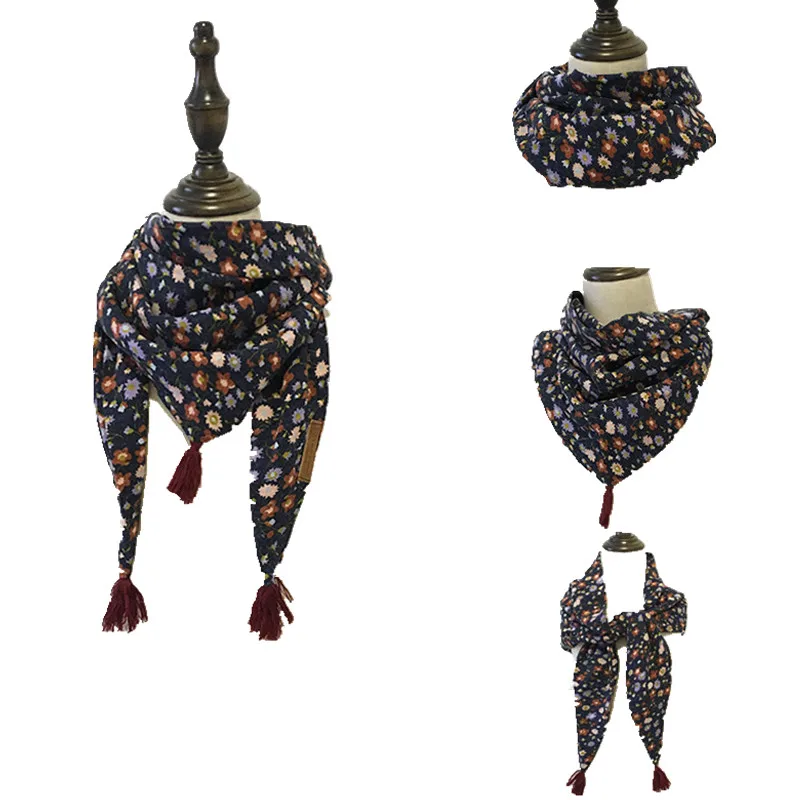 Новые весенне осенние детские треугольные шарфы с цветами для девочек шаль