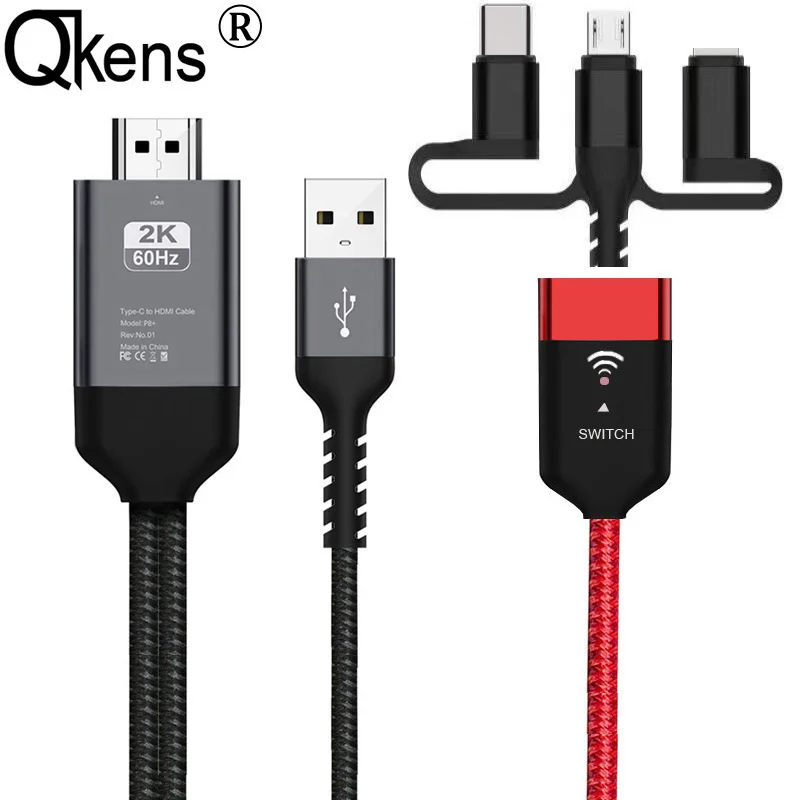 2K 60Hz USB HDMI беспроводной Wifi зеркальный литой Кабель-адаптер для iPhone iPad iOS Micro usb type C Android телефон к телевизору HD tv проектор