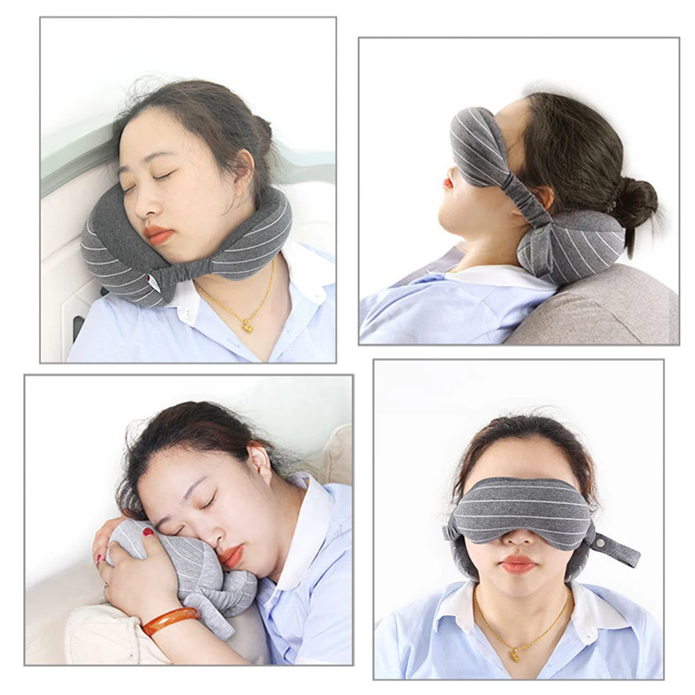 2 in 1 Comfortable U-Shape Pillow for Airplane Neck Pillow with Sleeping Eye Mask Eyeshade Cover Travel Accessories Home Textile