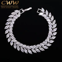 cwwzircons 2022 luxury jewelry aaa high quality cubic zircon leaf shape vintage bride wedding bracelet bangle for women cb140