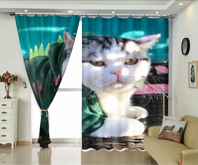 Роскошная Затемняющая занавеска для окна 3D с серым принтом кошки занавески