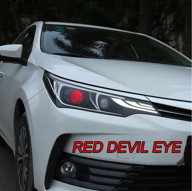 Red devil eye Автомобильный Стильный чехол для фары Toyota Corolla- светодиодный фонарь DRL двойной луч Биксеноновые автомобильные аксессуары - Цвет: Red devil eye