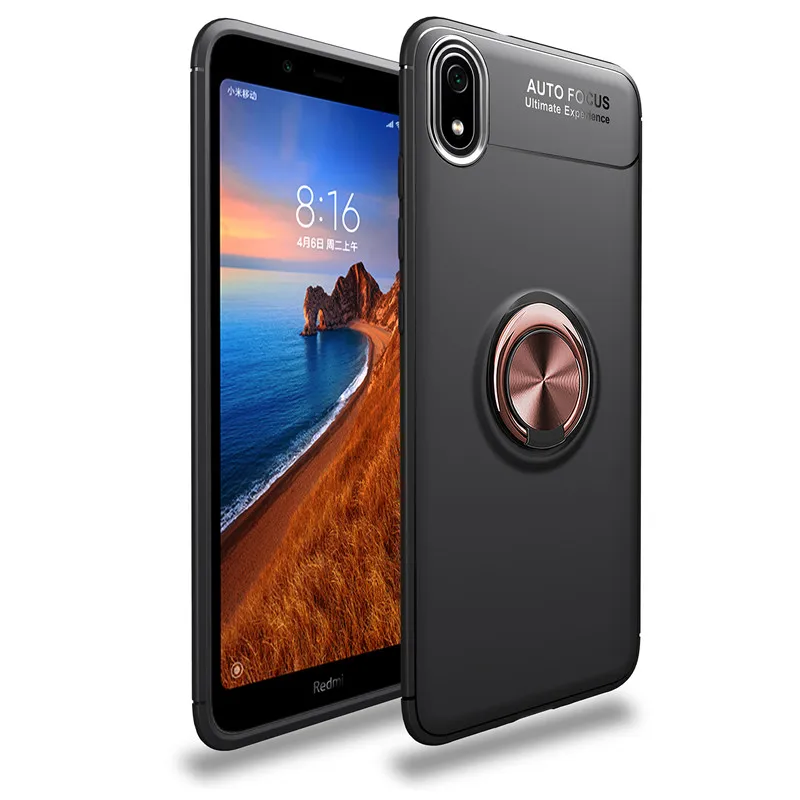 Black Rose MAKAVO для Xiaomi Redmi 7A Чехол-держатель с кольцом на палец Матовая Мягкая силиконовая задняя крышка для XiAomi Redmi 8A чехол для телефона - Цвет: Black Rose