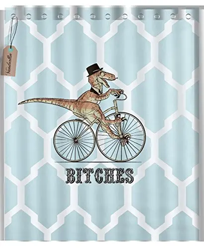 Custom Dinosaur Bicycle Geometric Pattern Waterproof Shower Curtain Bathroom Decor | Дом и сад