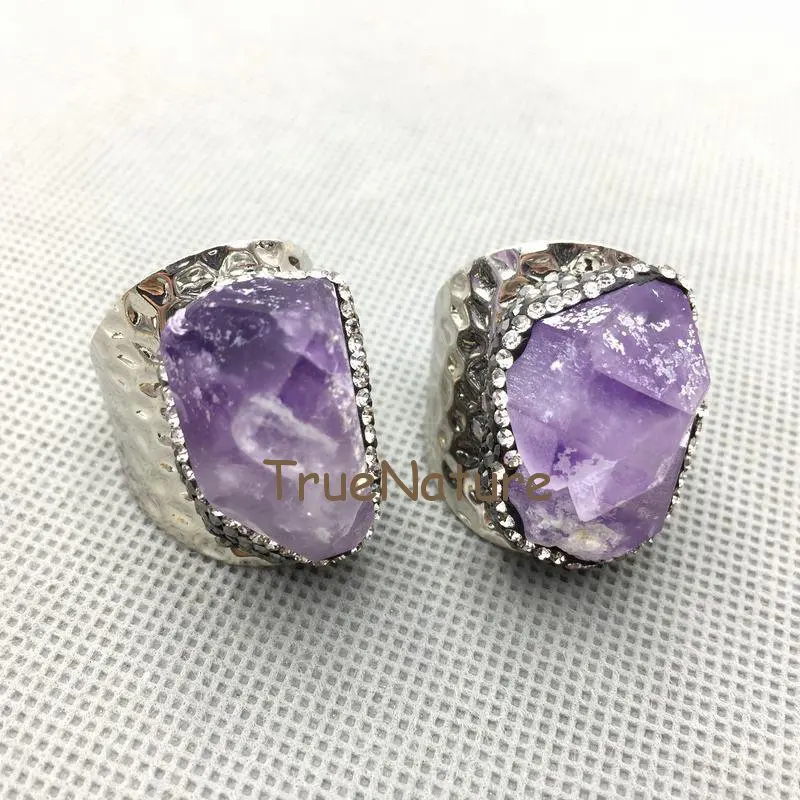 Vintage Arrow Ring Silver Electroplated Heavy Standard Size Druzy Amethysts Charm Micro Pave Zircon In 22*30 mm RM4661 | Украшения и