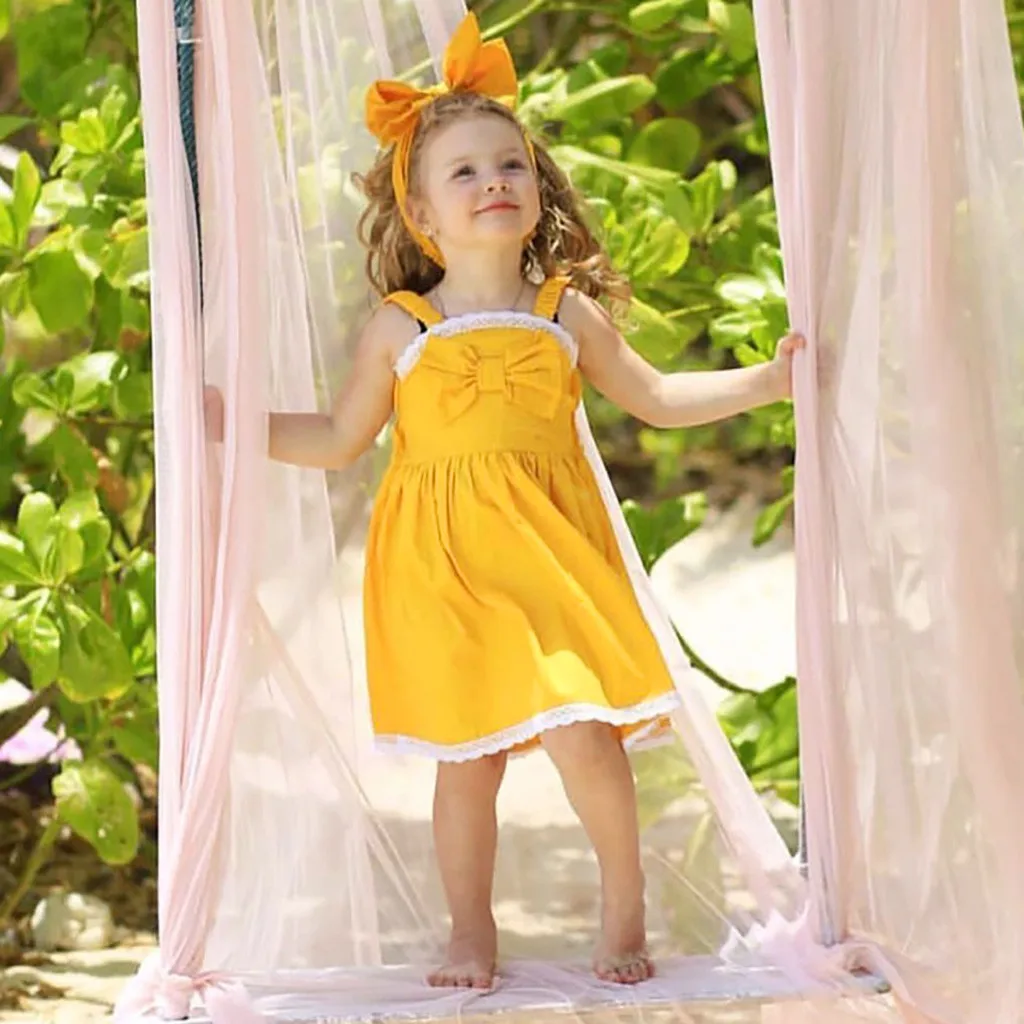 Платье принцессы летнее платье для маленьких девочек без рукавов с бантом