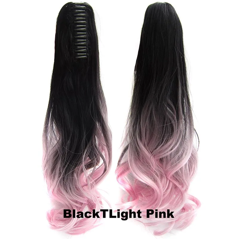 BlackTLight pink DELICE 2" женские Омбре волнистые конский хвост черный блонд розовый конский хвост синтетический длинный кудрявый Коготь Конский хвост - Цвет: BlackTLight pink