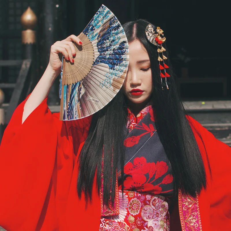 2019 в японском стиле канагава моделирование веер из шелка и бамбука платье |