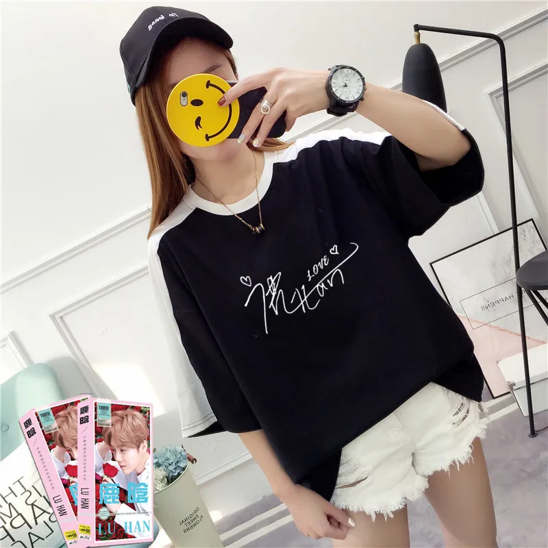 Ulzzang футболка женские летние топы 2019 экзо короткий рукав Футболка Женская Harajuku