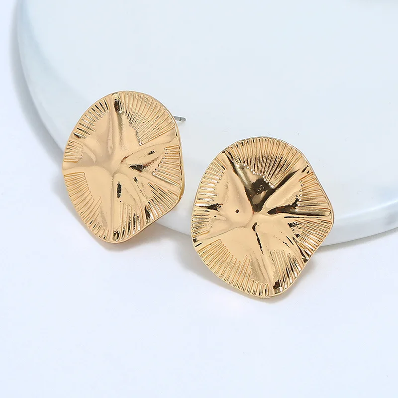 Gold color Metal Geometric Statement Earrings For Women Charm Trendy Glossy Drop Dangle for Jewelry | Украшения и аксессуары