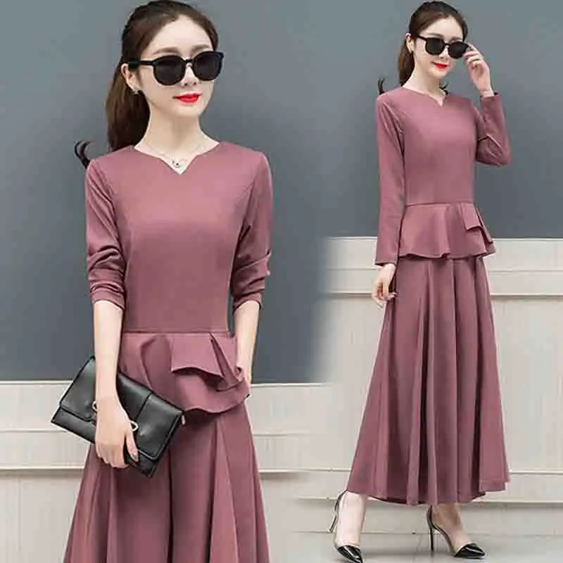 Women Two piece set 2019 Spring Autumn Elegant Lady Work Office Long sleeve Tops + Elastic waist Loose Wide Leg Pants |