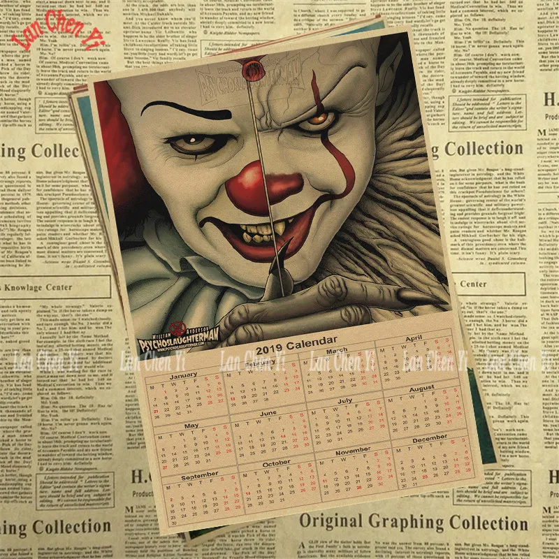 2019 Calendar Classic film Series 1 Kraft paper poster Cafe Bar Home Decor Retro Paper Wall Sticker | Дом и сад
