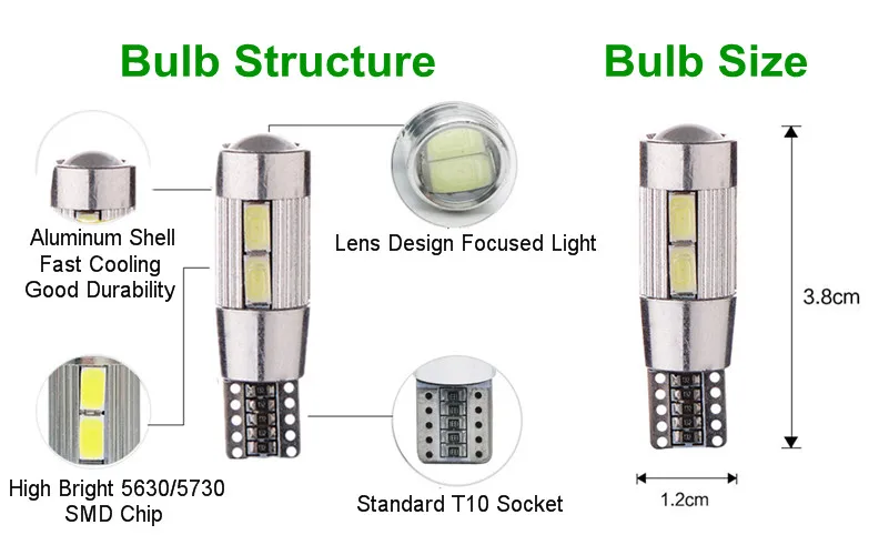 Yhkoms 10 шт. T10 W5W светодиодные лампы 10smd 5630 салона Свет 194 168 Canbus LED Парковка свет авто Номерные знаки для мотоциклов свет 12 В 6000 К