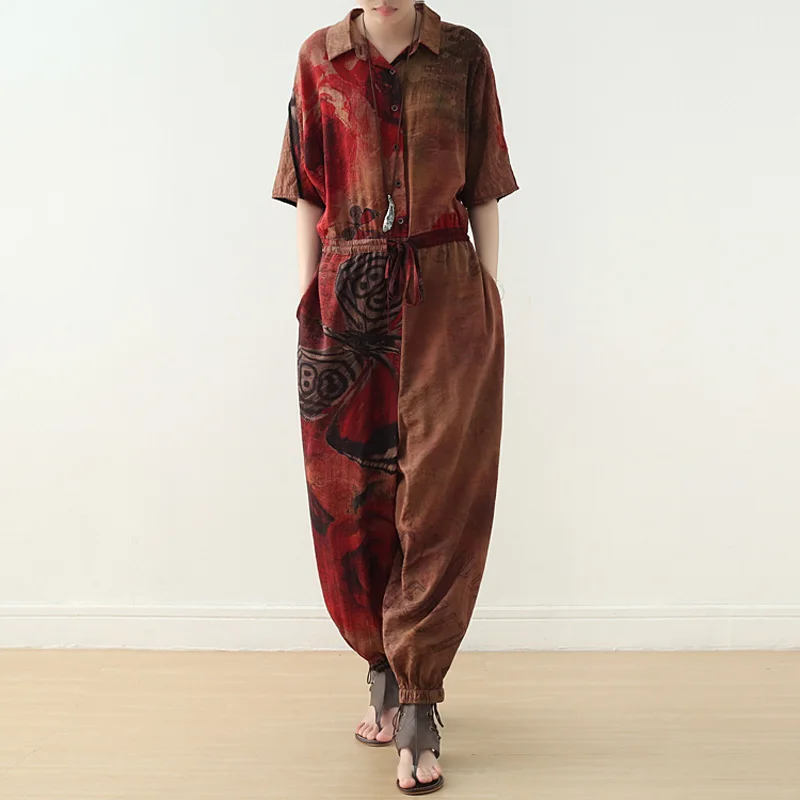 Новинка 2019 года. Летний женский комбинезон с цветочным принтом и отложным