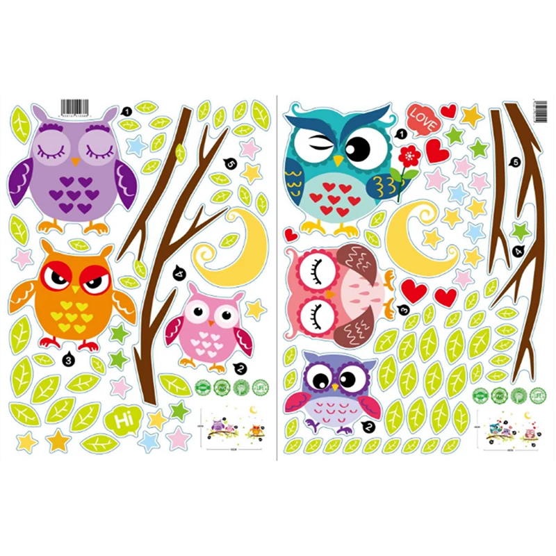 Забавная Настенная Наклейка с рисунком Ночной Совы и дерева декоративные