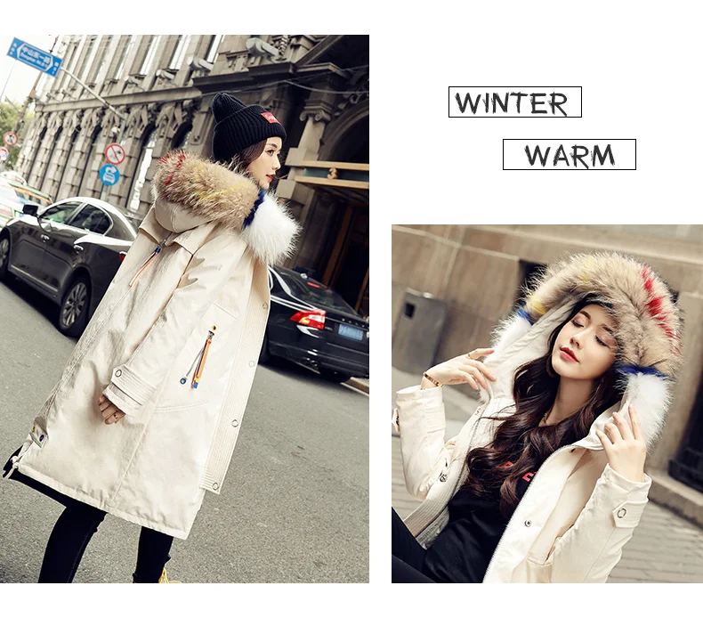 AYUNSUE Winter Down Jacket Woman Hooded Korean Big Racoon Fur Collar Long Coat Female Jackets Wadded Parkas Veste Femme KJ489