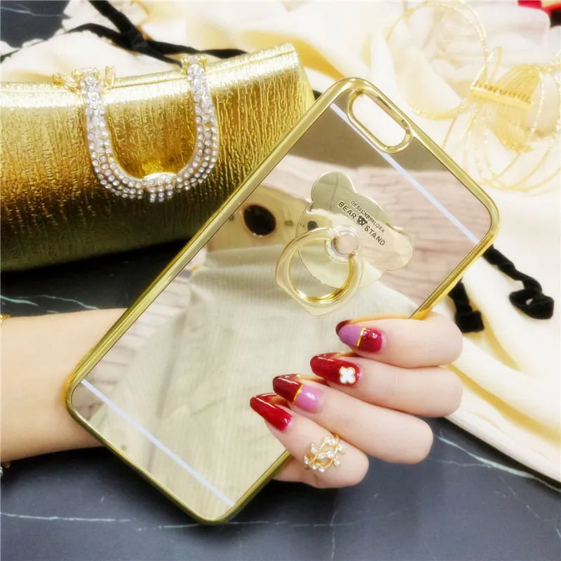 XSMYiss Fashion Soft TPU Electroplating Bear Ring Holder Phone Case For iphone 5S SE 6 6S Plus 7 8 |