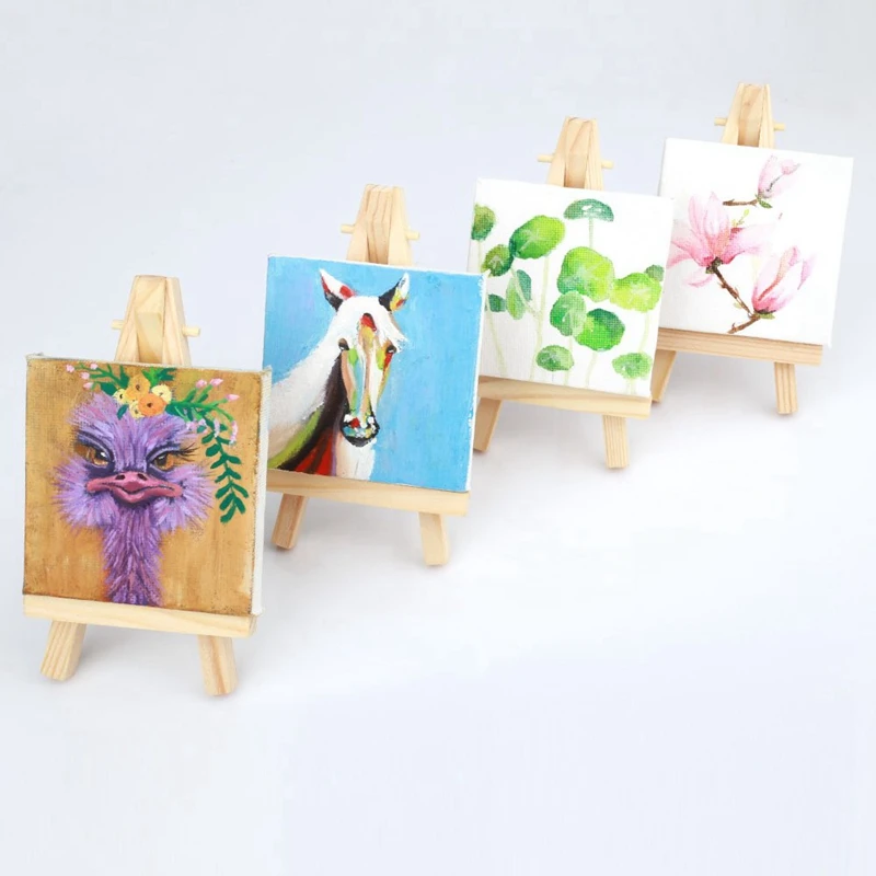 10 Sets Mini Display Easel With Canvas 8X8Cm Wedding Table Numbers Painting Hobby Craft Diy Drawing Small | Канцтовары для офиса и