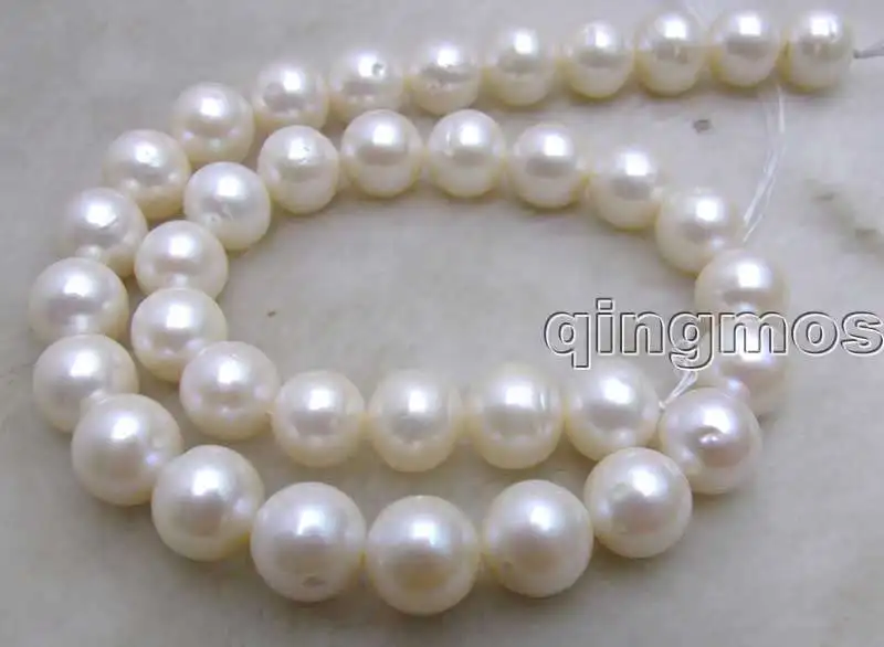 

SALE Big 12-13mm White Round natural high quality Freshwater pearl Loose Beads 14"-los366 Wholesale/retail Free ship