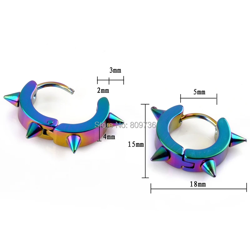 Мужские серьги кольца из нержавеющей стали золотистые/черные с шипами ювелирные
