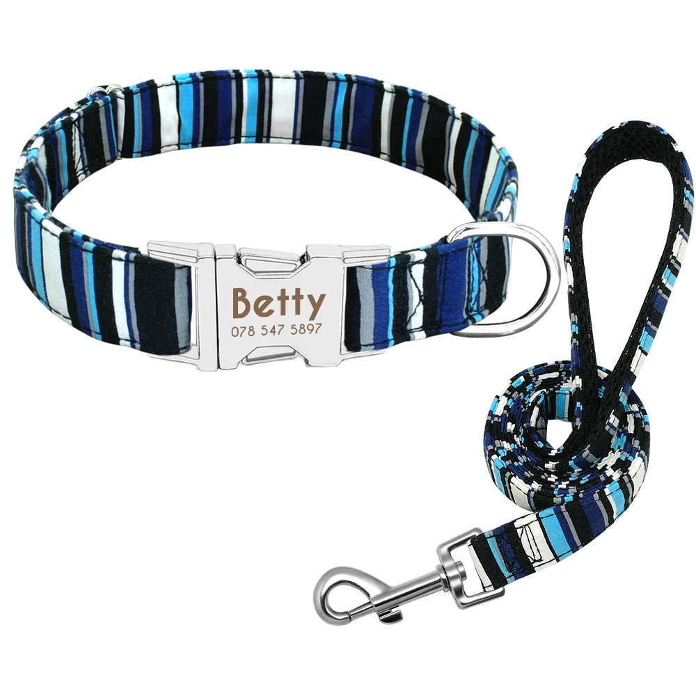 Collar and Leash 5 Ошейник для собак персональный нейлоновый ошейник для собаки и поводок для домашних животных именная табличка ID Ошейники напечатанный поводок для щенка для маленьких средних и больших для собачек-Мопсов - Цвет: Collar and Leash 5