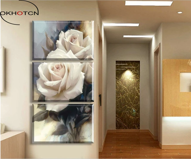 OKHOTCN Роскошная модульная Картина на холсте с цветами розы 3 предмета Настенная