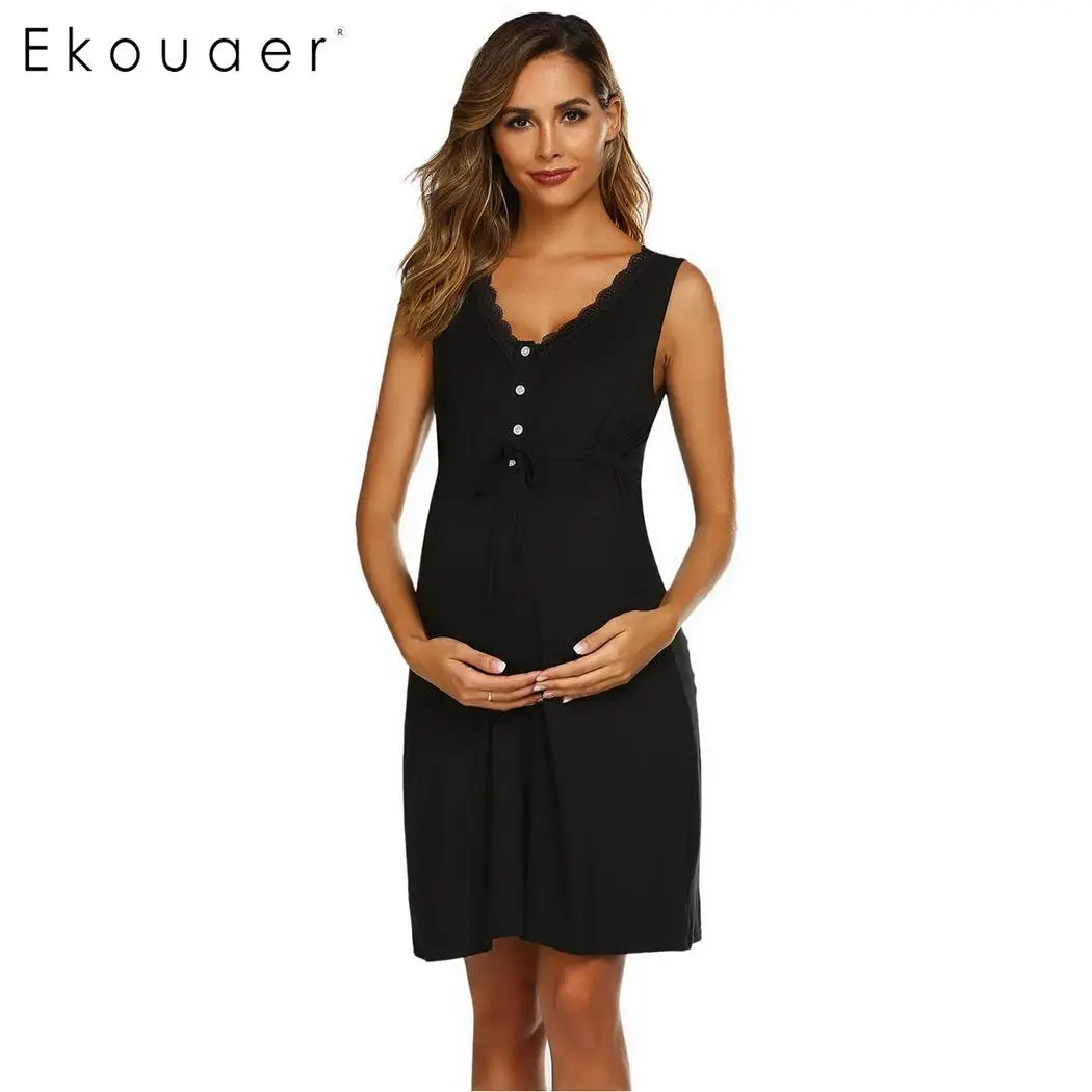 Ekouaer Сорочка Ночное платье женская одежда для сна Однотонная ночная рубашка для грудного вскармливания Домашняя одежда женская одежда для сна