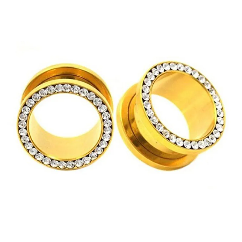 Wholesale Rim CZ Gem Stainless Steel Anodized Gold Screw Fit Ear Gauge Plugs Flesh Tunnels 80 Pieces 4mm-16mm SRP003 | Украшения и
