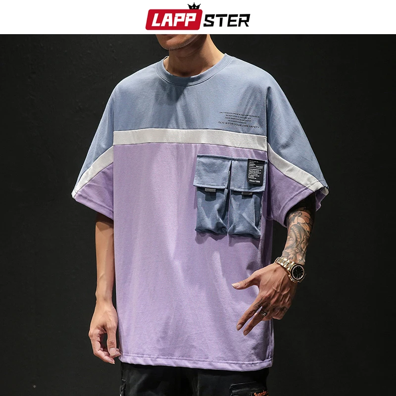 LAPPSTER, мужская Японская уличная одежда, футболка, цветов, Blcok, Harajuku, с карманами, корейские футболки, хип-хоп, больше размера, d, футболка размера плюс