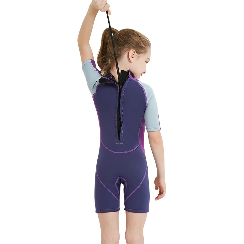 

One Piece 2.5MM Kids Girl Short Sleeve Diving Shorty Wetsuit Swim Surfing Suit Keep Warm UV Protection Swimwear Hot