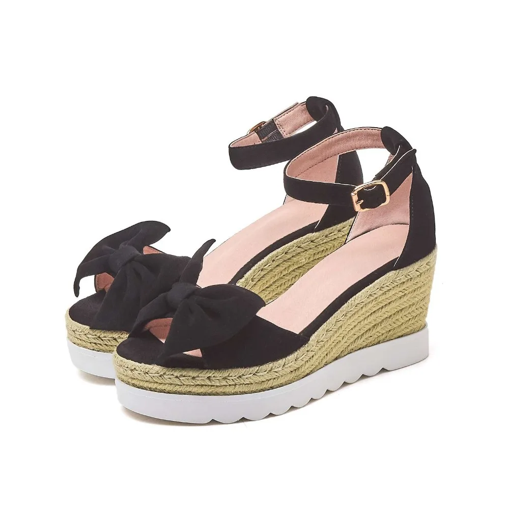 Vichelo/популярные женские сандалии на танкетке из натуральной кожи с бантом