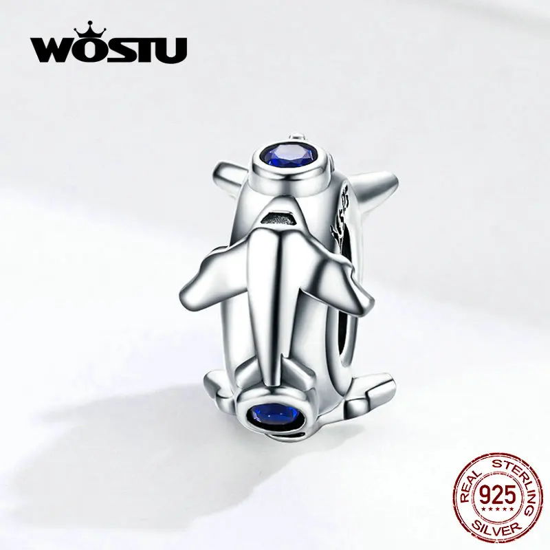 WOSTU Самолет силиконовый прокладка стопор 100% 925 пробы Серебряный Бисер Очарование