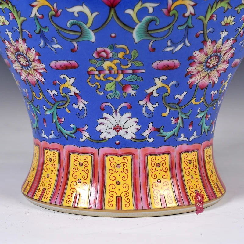 Керамика Цзиндэчжэнь Цин длинная Пастельная синяя лампа обернутая вокруг общего