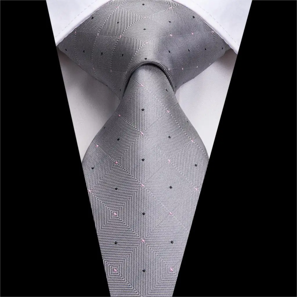 SN-3173 Hi-Tie Серый Серебряный Галстук шелковый тканый 8,5 см шириной новые клетчатые роскошные галстуки для мужчин официальный Свадебный костюм галстук запонки набор