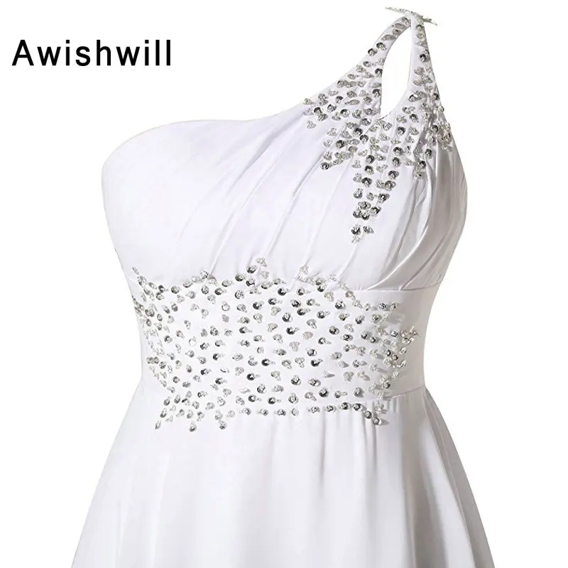 Женское вечернее платье с открытым плечом элегантное шифоновое до пола бусинами