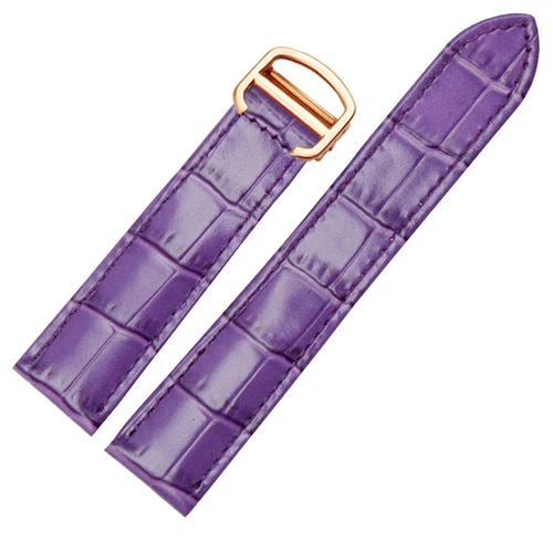 Purple rose gold PEIYI ремешок для часов из натуральной кожи ремешок для часов 18 мм/20 мм/22 мм браслет для Для мужчин/Женская заменить ремешки для Cartier Tank Solo - Цвет ремешка: Purple rose gold