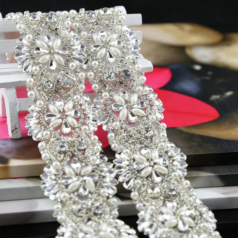 JLZXSY 11 ''жемчужный кристалл Стразы Свадебная Аппликация отделка для свадебных