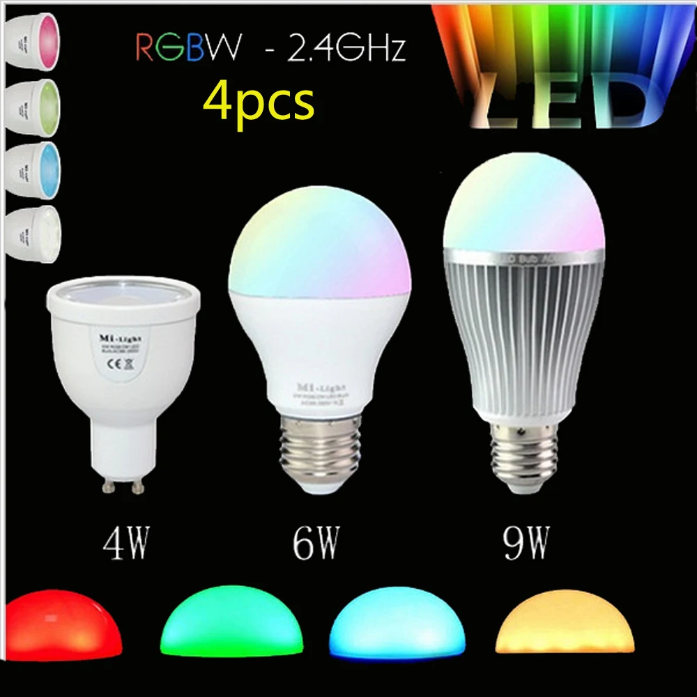 4 шт. с регулируемой яркостью Mi Light GU10 E27 светодиодная лампа Вт 6 9 MiLight RGB