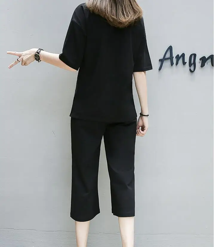 Женский комплект из 2 предметов Rlyaeiz футболка с буквенным принтом и брюки до